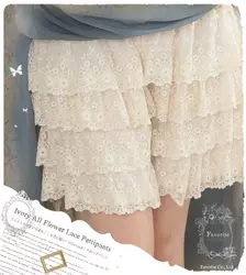 Чешские японский в стиле «Mori Girl» и Лолита сладкий вышивка кружева Слои рюшами Boho эластичный пояс Сладкий шорты юбки Для женщин летние