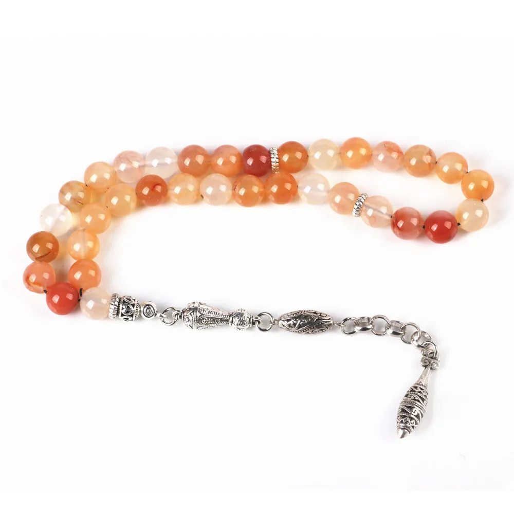 2018 новый камень дизайн tasbih оранжевый Агат 10 мм с посеребренным taseel|tasbih silver| |
