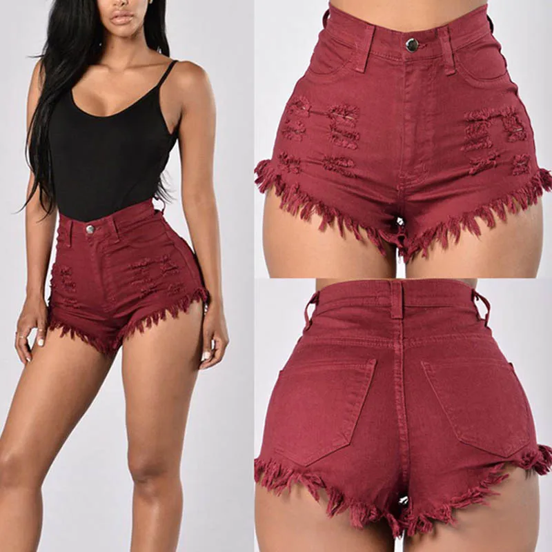 

Hot Fashion Summer Women Sexy Denim Shorts Elastic High Waist Solid Color Frayed Tassel Lady Girls Casual Tight Jeans Shorts SMA