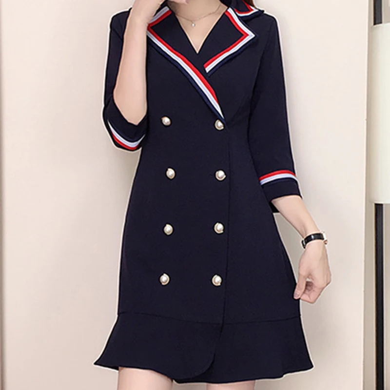 

2019 Antumn Korean Women Three Quarter Mini Dress Solid Christmas Party Mini Dress Offfice Lady V-Neck Vestidos Cute Clothing