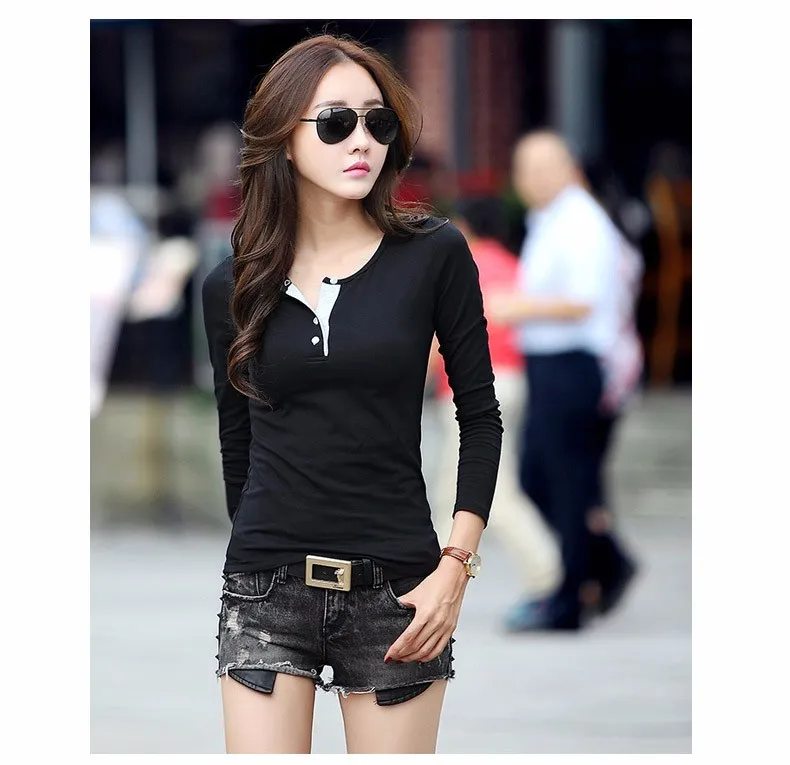 Women Casual Tees 2016 Spring Autumn Top Fashion Slim T-Shirt O Neck Plus Size Colorful Tshirt Camisetas Femme Long Sleeve A76 f