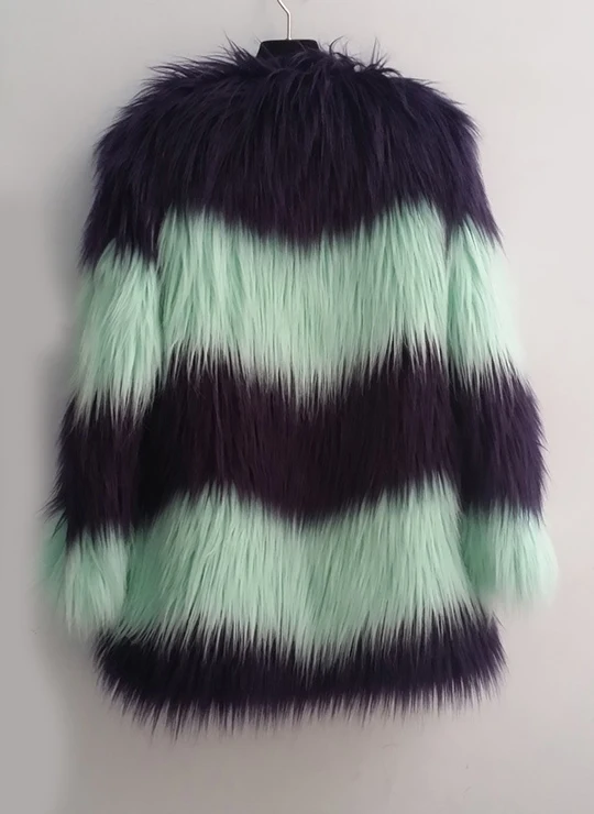 2017 winter women clothing long sleeve patchwork contrast color imitation fur jacket Female fashion warm long faux fur coat (8)