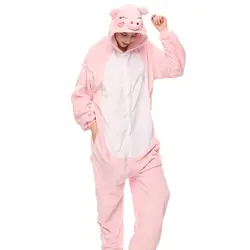 Оптовая продажа пижамные наборы с животными Косплей унисекс для взрослых one piece пижамы в виде свиньи фланель с капюшоном мультфильм теплые