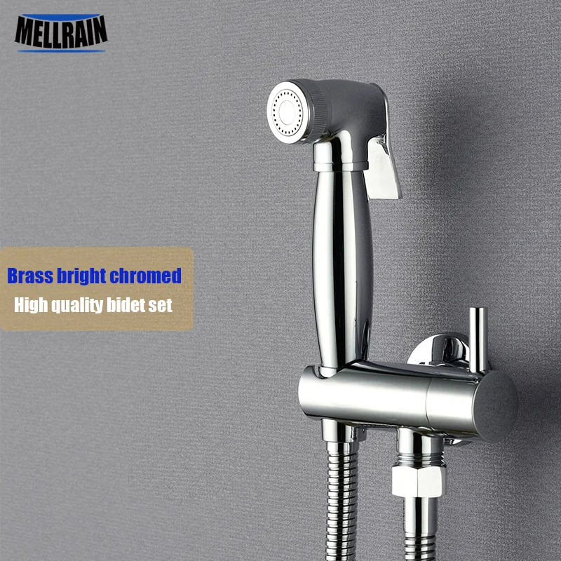 คุณภาพทองเหลืองชุบโครเมี่ยมBidetขัดเงาห้องน้ำBidetก๊อกน้ำฝักบัวหัวWall