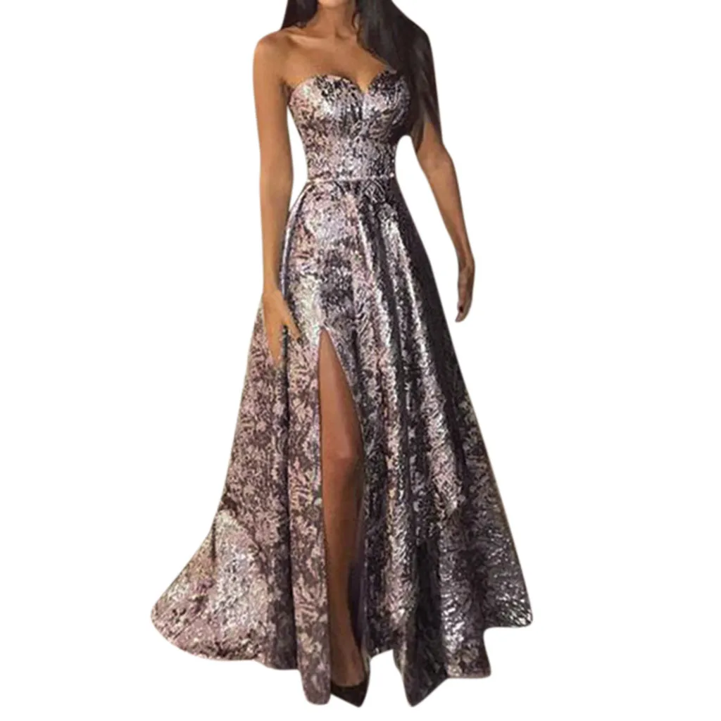 Dresses Woman Party Night Sexy Bodycon Sleeveless Strapless Split Maxi Women Dresses Summer 2019 Vestidos Mujer #B