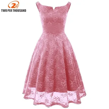 

Pink Lace Dress Women Slash Neck Vintage Dress Spring Summer Sleeveless Pin Up Rockabilly Retro Robe Women's Party Vestidos