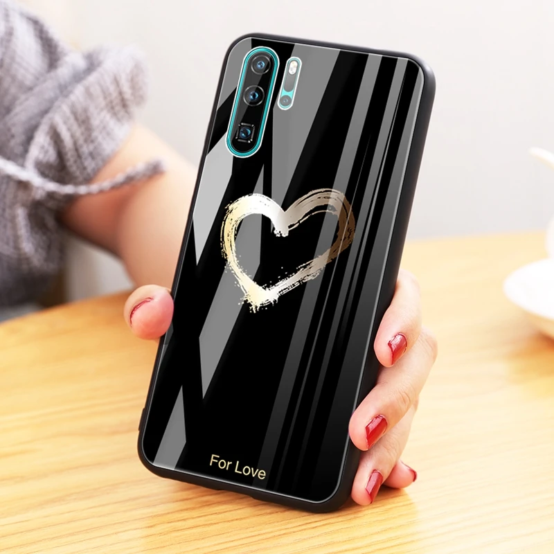 Чехол из закаленного стекла для телефона для huawei P30 Lite P20 Pro mate 20 Lite mate 20 P 30 Pro Чехол с узором TPU цветок милый чехол с мягкими краями - Цвет: HeiJ