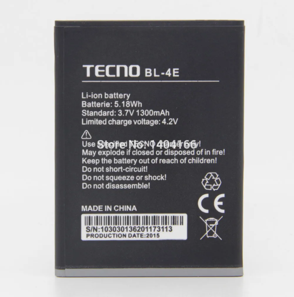 3.7V , 1300mAh , 100 brand new original phone battery for TECNO BL 4E