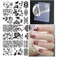 DIY Polish Templates Nail Tools Flower Bird Nail Art Stamp Template Image Plate Square Clear Jelly Stamp Scraper Set 2017 New