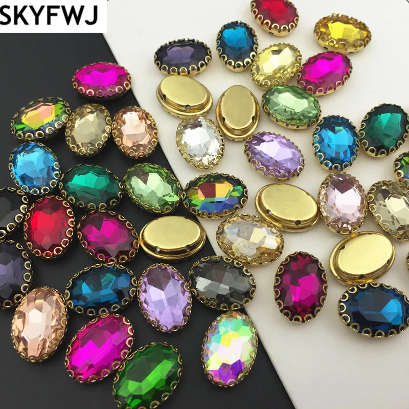 

10x14mm 13x18mm All Colors Oval Sew On Rhinestones In Gold Lace Claw Setting Glass Crystal Sew-on Stone Dress Jewelry Making