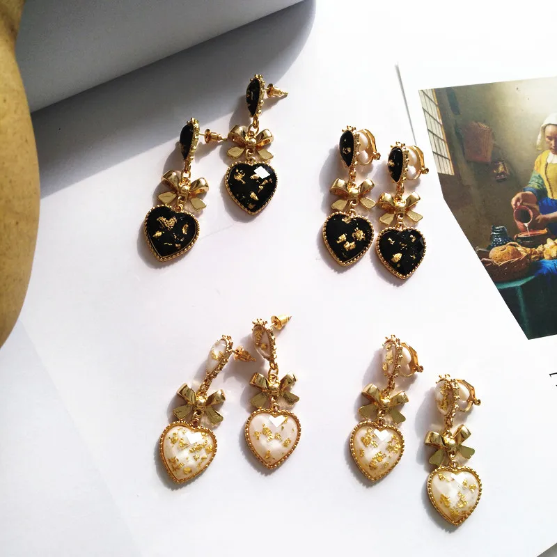 Модные Классические женские серьги с металлическим бантом в виде сердца, полимерные серьги для женщин, золотые персиковые серьги-гвоздики в виде сердца для женщин, ювелирные изделия