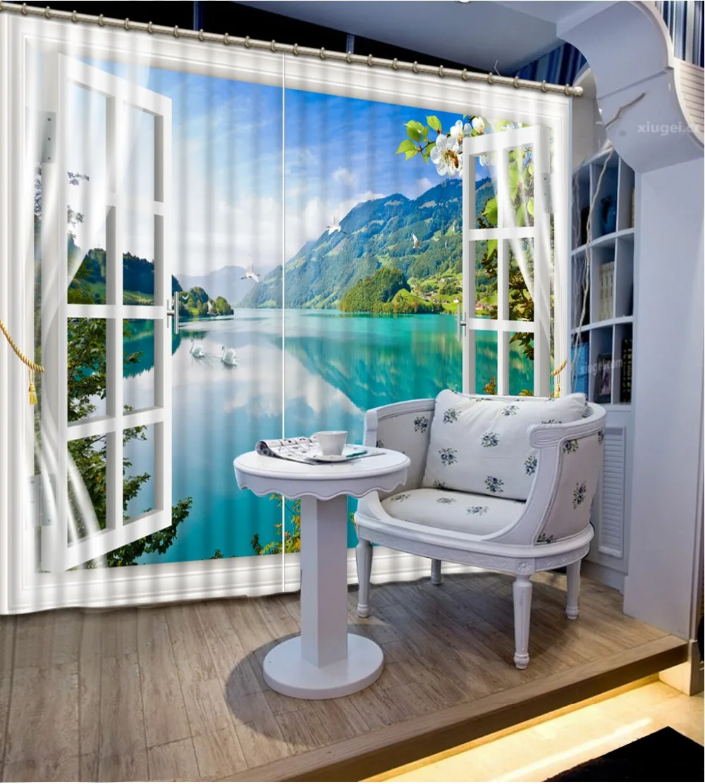 3D Curtains home windows Decorative Lake surface For Bedding room Hotel window Blackout | Дом и сад