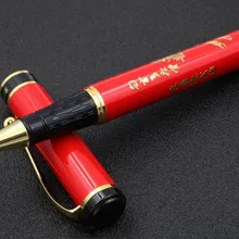 Металлический круглый РОЛИК ручка красного цвета с Золотой резной Chinease персонаж перо
