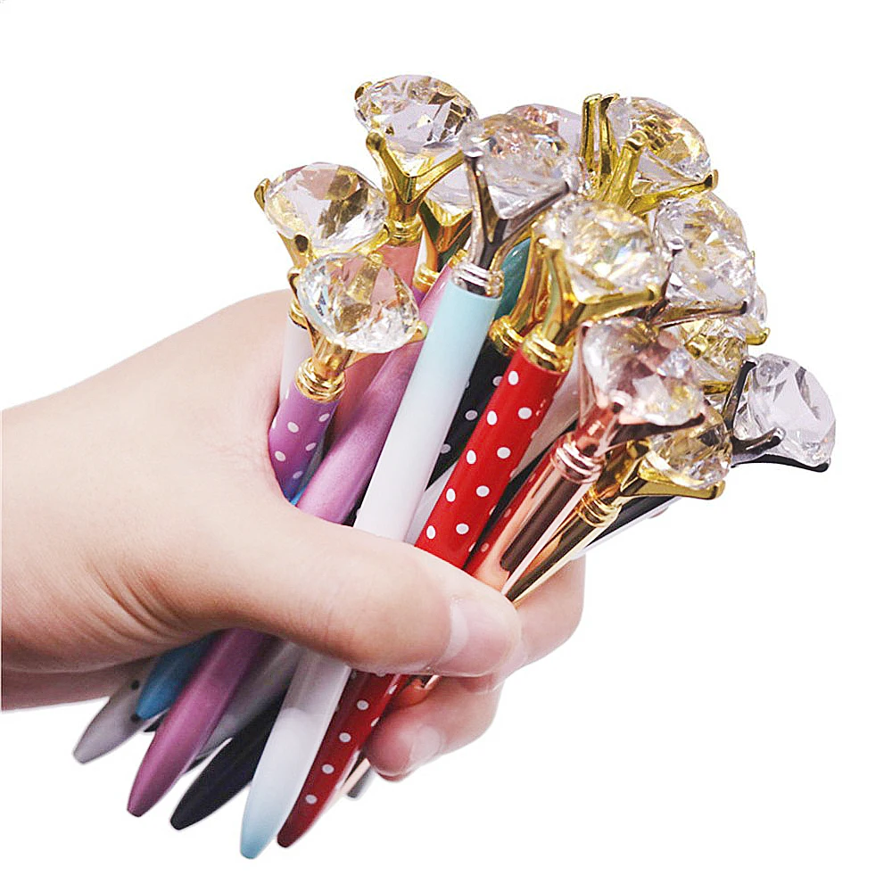 

100 Pcs 14CM Long Diamond Wafer Ballpoint Pen 0.7mm Blue Writing Pen Student School Gift Ball Pen Like Beauty Metal Crystal Pen