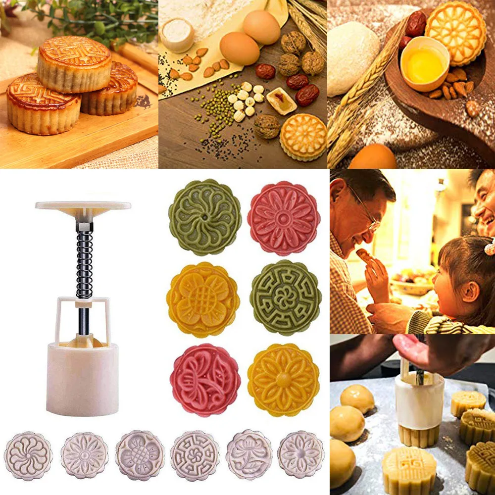 

Cake mold DIY moon cake mold flower Mid-Autumn Festival hand pressure moon cake cutting mold set L0418