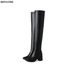 NEMAONE New high square Heel women over the knee high boots pu leather ladies party dress wedding shoes woman large Size 43