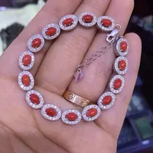 Натуральный красный коралловый браслет натуральный браслет с драгоценным камнем 925 серебряный браслет роскошный классический круглый женский свадебный подарок ювелирные изделия