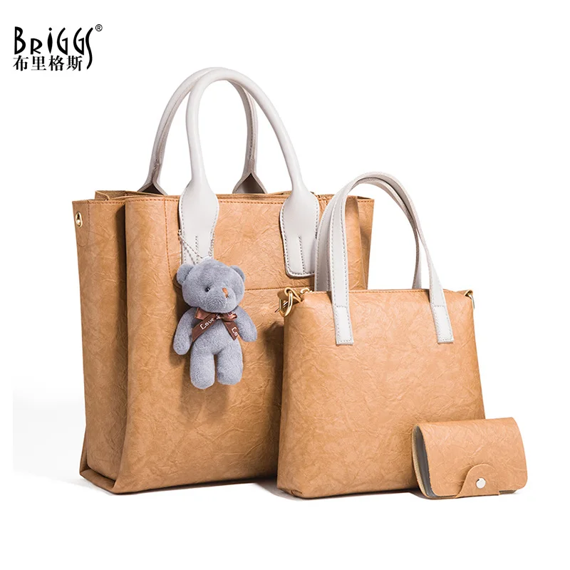 

BRIGGS Set 3 pcs Women Bag PU Leather Handbag Women Small Tote Bag Lady Shoulder Bag Handbag Messenger Bag Card Purse Sac a Main