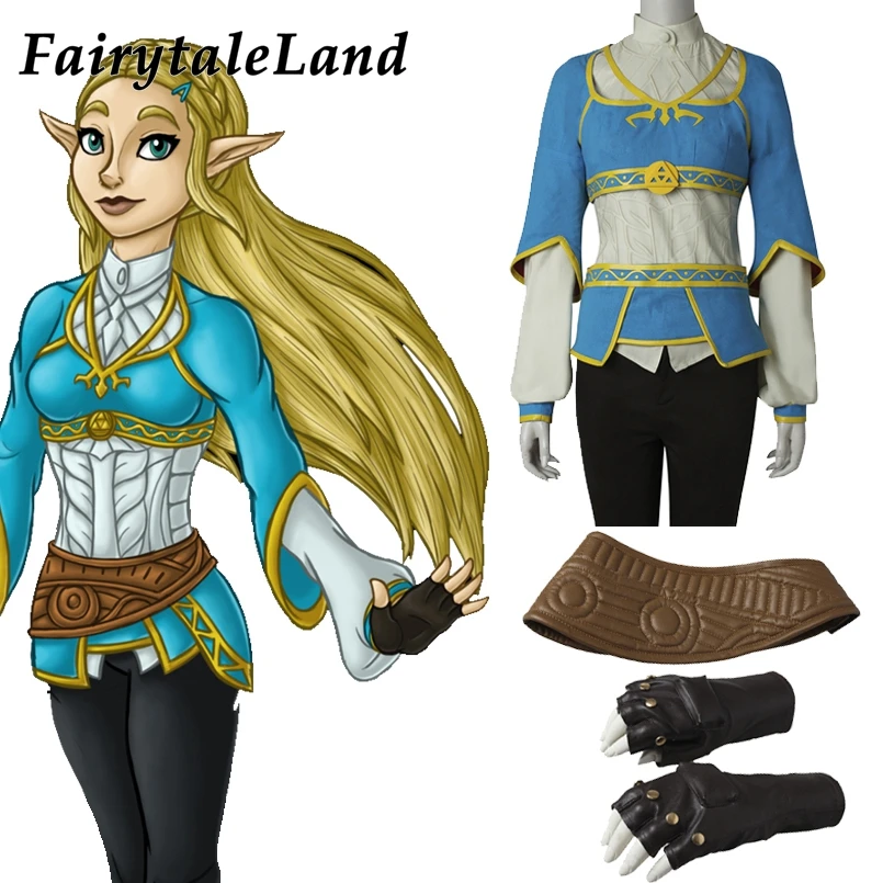 

Hot Game The Legend of Zelda Princess Cosplay Breath of the Wild Zelda Costume Halloween Gloves pricess Apron belt