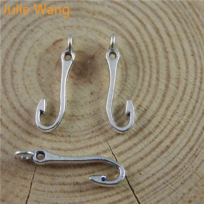

Julie Wang 50PCS Imitation Small Fish Hook Antique Silver Alloy Charms Pendants Handmade Jewelry Making Necklace Accessory