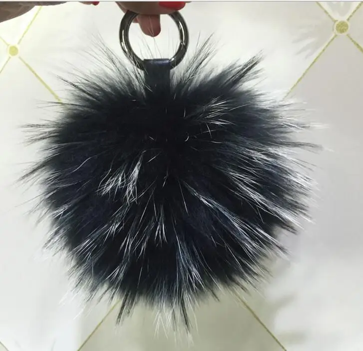 

zalzyywb 18cm Fluffy Raccoon Fur Ball Keychain Real Fox Fur Keychain Fur Pompom Key Chain Pompon Keyring Charm Women Bag Pendan