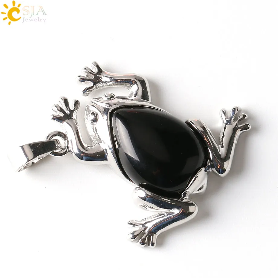 CSJA, мужская и женская подвеска в форме груши, подвеска из натурального камня для ожерелья, подвеска в виде лягушки, сделай сам, изготовление ювелирных изделий,, E229 - Окраска металла: Black Onyx