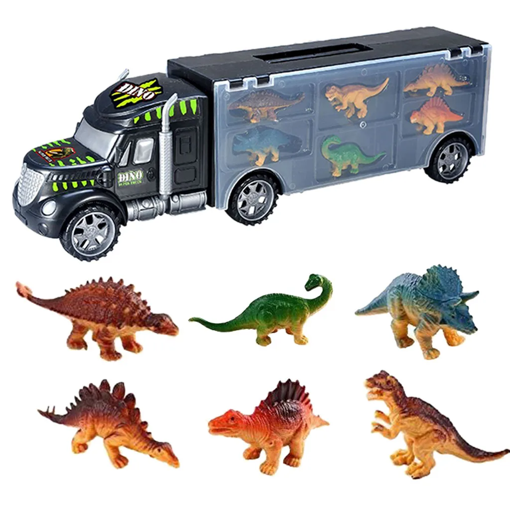 

HISNT Dinosaur Transporter Flat-Bed Trailer Transport Car Carrier Platform Vehicle Toy with 6 Dinosaurs Toys For Kids Gift L1210