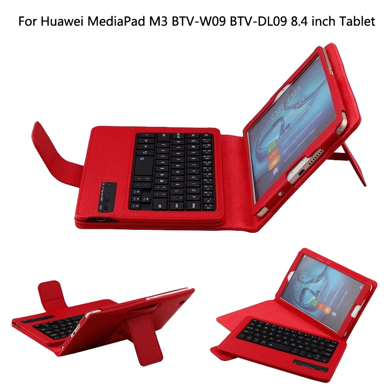 For Huawei MediaPad M3 BTV-W09/DL09 8.4 inch Tablet Bluetooth Keyboard Portfolio Folio PU Leather Case Cover + Stylus Pen + Film