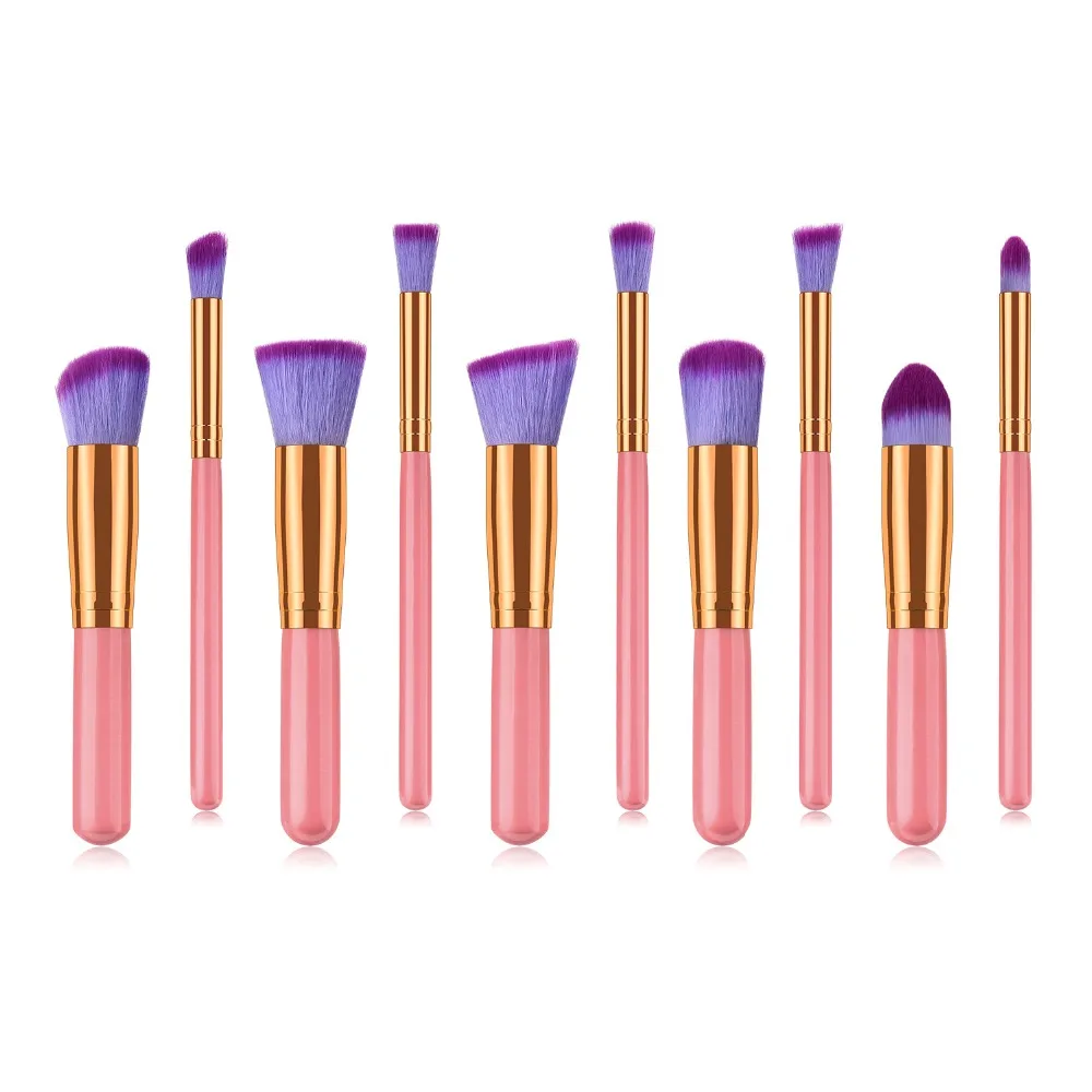 10PCS Pink Makeup Brushes Purple Hair Foundation Blush Makeup Brush