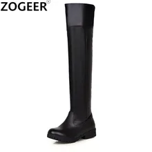 Г. Демисезонные сапоги для верховой езды размера плюс 45 48 женские модные повседневные ботфорты на низком каблуке Женская обувь черного и коричневого цвета