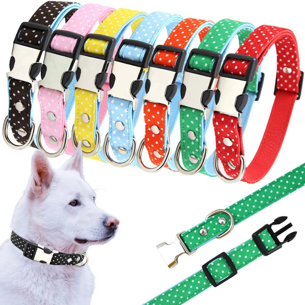 

Adjustable Dog Collar Dot Polyester Padded Leather Puppy Cat Collars For Small Medium Large Dog Pet Harness S/M/L Dropshipping
