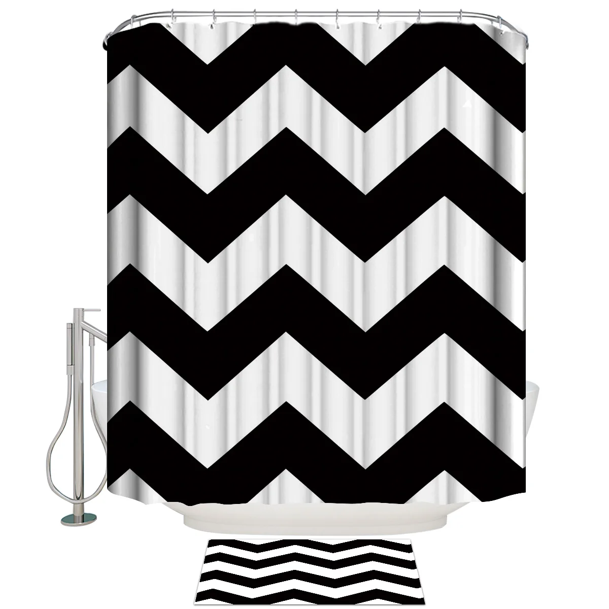 Простой черно-белый рябь коврик для ванной комнаты с душевой занавеской набор