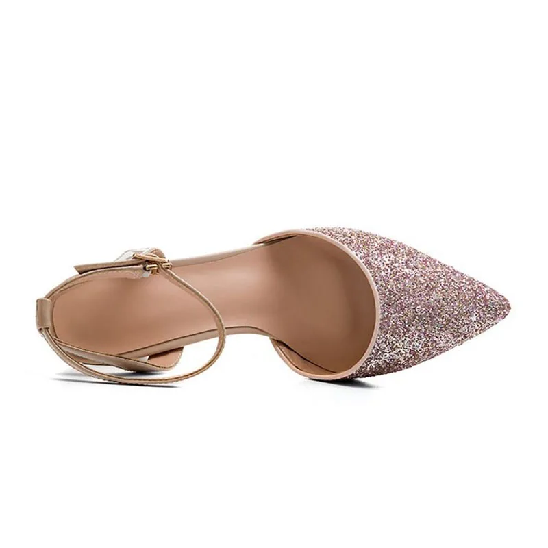 Tobillo De 39 Negro Mujer Punta Calzado Zapatos Bling Del Sandalias Vestido Tamaño Real 34 Dedo Correa Mujeres Tacón Misakinsa Cuero rosado Adornado Pie Alto 1q0EBFFx