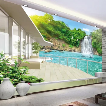 

Latest Balcony Landscape Waterfall 3D Wall Painting Custom 3D Stereo Nature Mural Wallpaper Living Room TV Sofa Backdrop Fresco