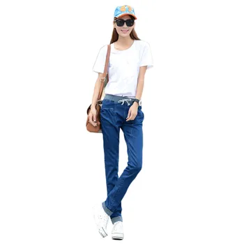 

Casual Jeans Women 2019 New Spring Autumn Loose Elastic Harem Pants Jeans Long Adjustable Waist Jeans Clothing Feminina CX688