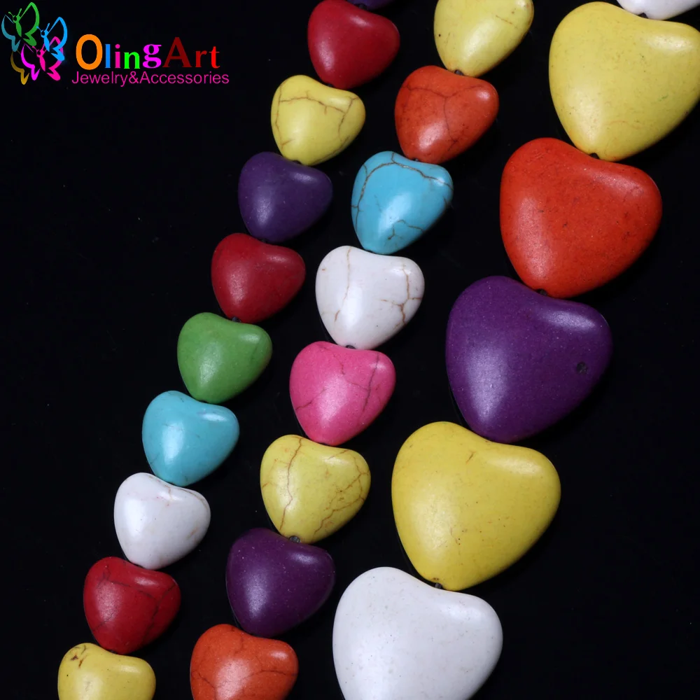 OlingArt 10mm/14mm/16mm/18mm/25mm Mix Color green Loose Stone Jewelry heart shape Beads for DIY