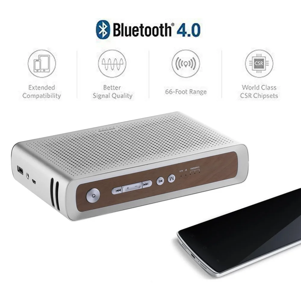 

Stereo Portable Wireless CSR4.0 /Aux-in Speaker 8W Built-in Mic Handsfree Call 3.5mm AUX Play 120Hz-20KHz