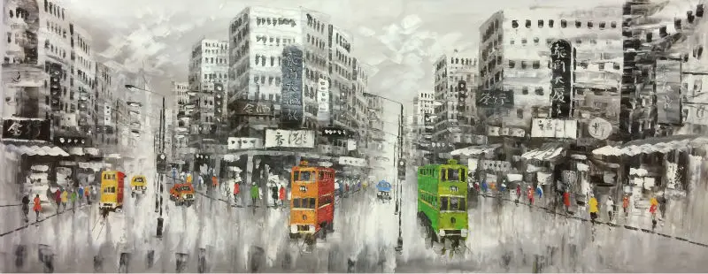 

Hand Painted Oil Painting on Canvas Abstract Hong Kong Trams Street Canvas Painting Wall Art Picture Paiting for Home Decoration