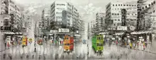 Pintados À mão Pintura A Óleo sobre Tela Abstrato Hong Kong Bondes Rua Paiting Parede Pintura Retrato Da Arte Da Lona para a Decoração Home