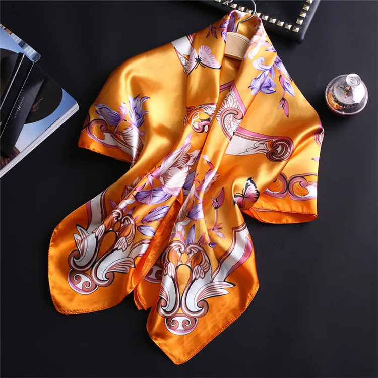 Роскошный брендовый Шелковый квадратный шарф для женщин, повязка для волос, бандана, Пашмина, сплошной цвет, женский платок, мусульманский хиджаб, магазины 90x90 см