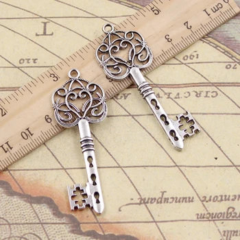 

10pcs Charms Vintage Skeleton Key 61x21mm Tibetan Bronze Silver Color Pendants Antique Jewelry Making DIY Handmade Craft