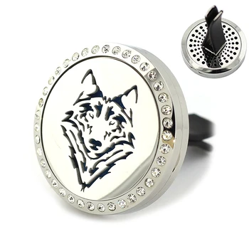 

30mm Stainless Steel wolf head essential oil aroma aromatherapy diffuser pendant locket car vent clip