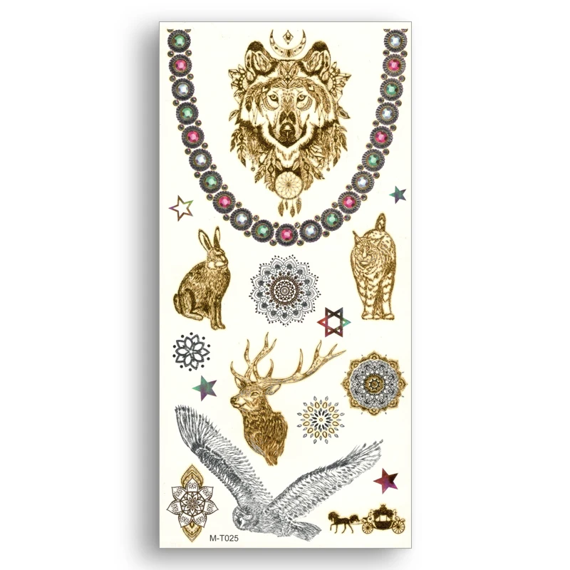 

Temporary Fake Gold tattoos Waterproof Water Transfer Stickers Wolf Rabbit Deer Bird OWL Cat Women Sexy Beauty Body Art