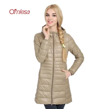 

OMLESA Ultra Light Down Coats 2017 New Autumn Winter Jacket Women 6XL Duck Down Parka hooded Long Slim Plus Size Overcoat YQ111