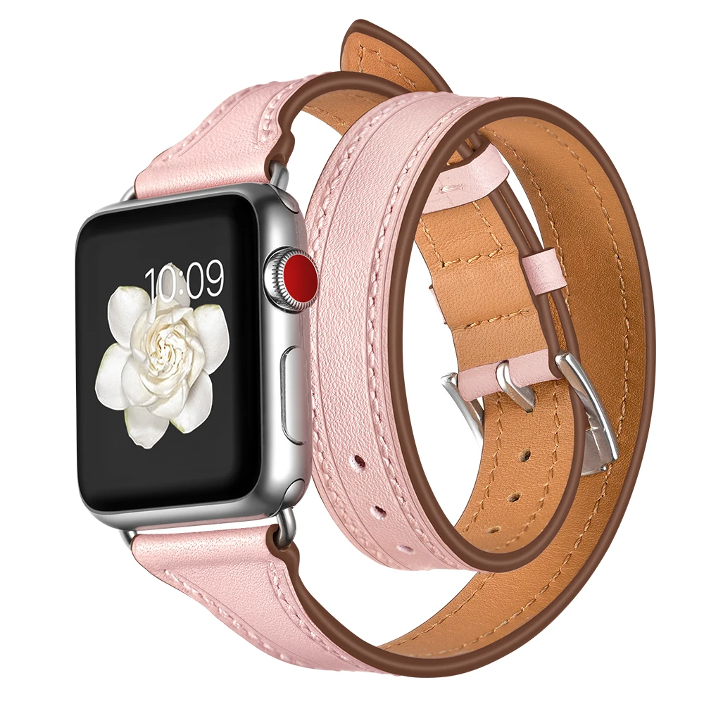 

Genuine Leather strap For Apple watch band 4 44mm 40mm Double Tour watchband Iwatch series 3 2 1 42 mm 38 mm bracelet wrist belt