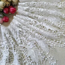 Bordado de 20cm de largura, branco e preto, bordado oco, solúvel em água, tecido de renda para faça você mesmo, artesanato de costura