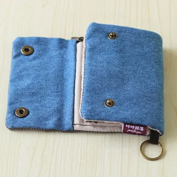 

2018 Women Cotton Fabric Short Wallet For Female Large Capacity Gray Blue Ladies Denim Multifunction Men Purse