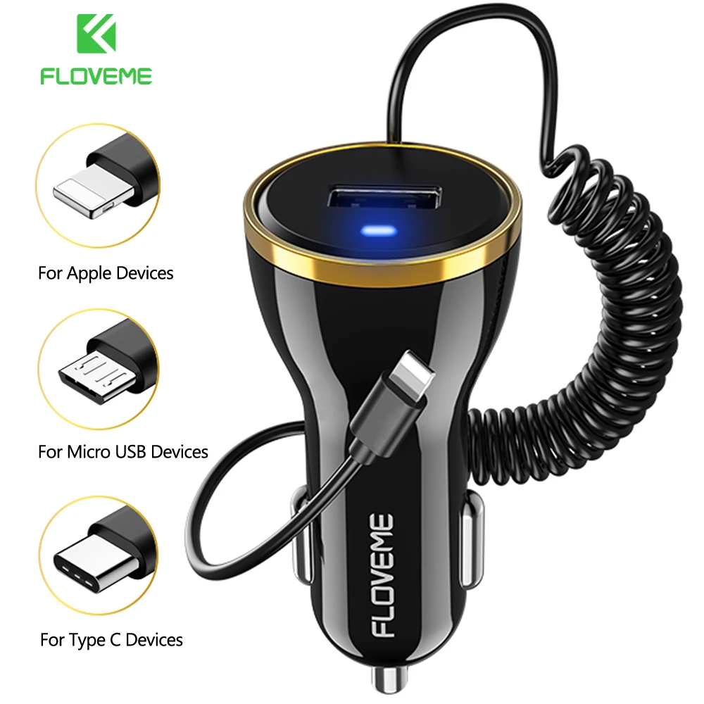 Автомобильное зарядное устройство FLOVEME USB с зарядным кабелем для iPhone XS Max XR X 8 Micro usb