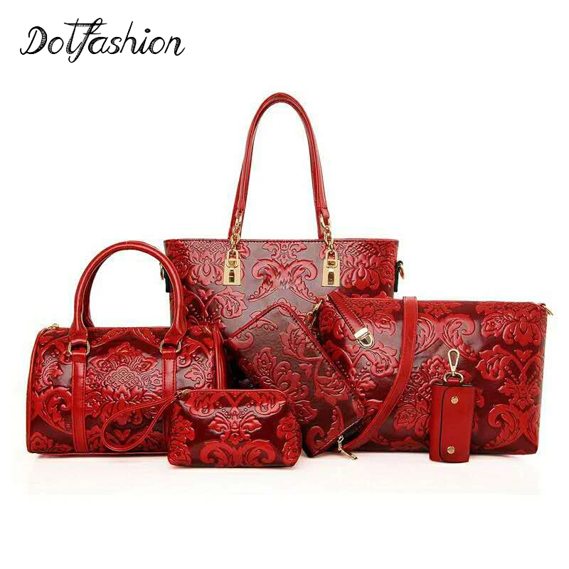 Women Bags Set 6 pcs Chinese Style Bag Handbag Lady Shoulder Bag Tote Purse Women Bolsa Top