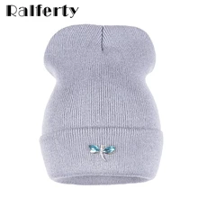 Ralferty Dragonfly Crystal Beanie Hat For Women Hip Hop Cute Winter Hats Caps Female Skullies bonnet femme gorros Sport gorras